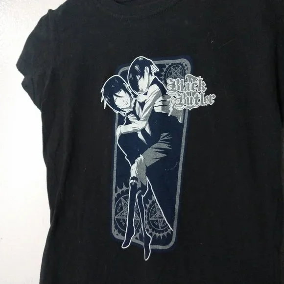 Black Butler Womens Small Black Anime Couple Short Sleeve Graphic Shirt Manga - Picture 3 of 5